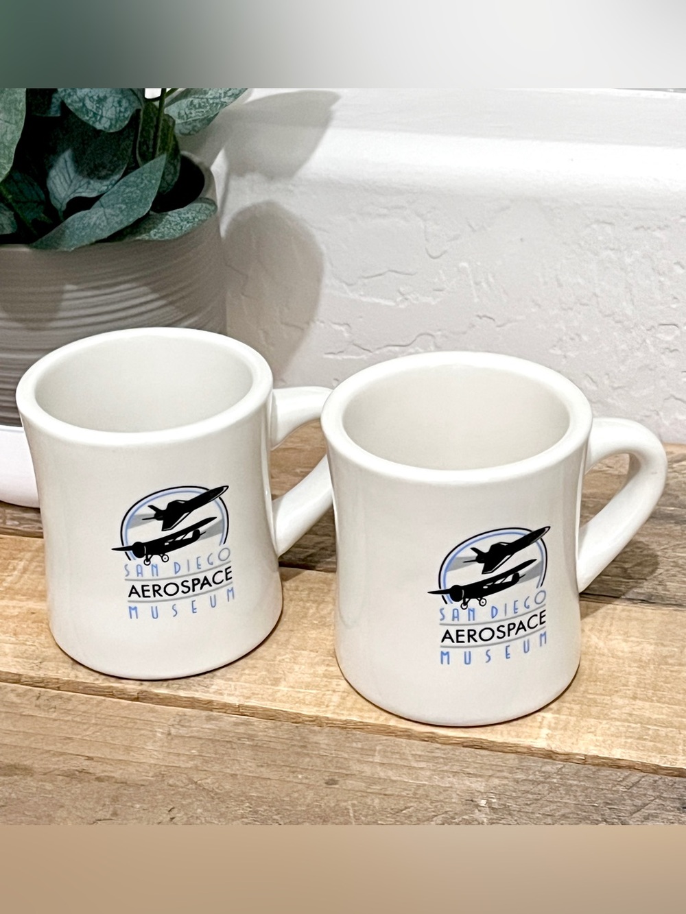 Vintage San Diego Aerospace Museum Coffee Mug Set of 2 M Ware Diner Cup